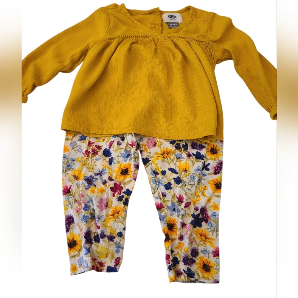 Old Navy Matched Set Pants And Long-Sleeved Top Gold And Floral Size 18 To 24 Mo